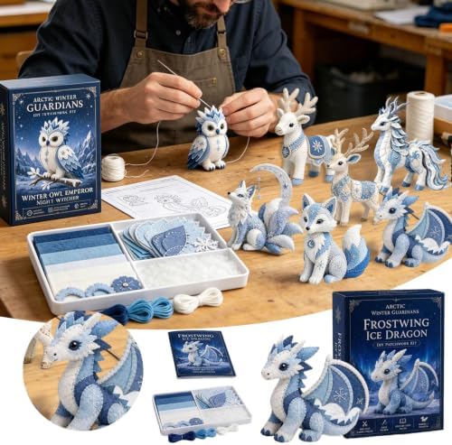 ROTORS Arctic Winter Guardians DIY Patchwork Kit, Pre Cut Felt Animal Sewing Kit, 3D Stuffed Creature Craft Set, Handmade Home Decor Gift for Beginners (Blue-G) - Image 5