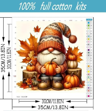 Thanksgiving Gnome Stamped Cross Stitch Kits for Beginners Adults - Pumpkin Counted Cross Stitch Kits Needlepoint Cross-Stitch Patterns Dimensions Needlecrafts Embroidery Kits Arts and Crafts - Image 2