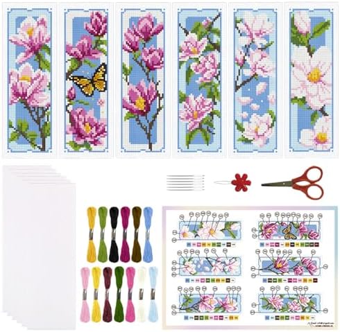 ORIGACH 6 Set Magnolia Cross Stitch Bookmark Kit for Beginner by ORIGACH