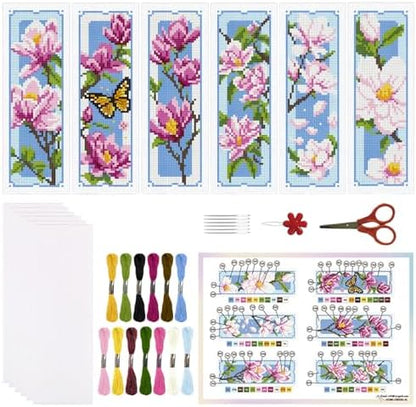 ORIGACH 6 Set Magnolia Cross Stitch Bookmark Kit for Beginner by ORIGACH