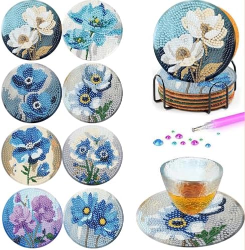 tigdtiu 8 Pcs Flower Diamond Art Coasters Kit with Holder, Diamond Art Kits for Adults Beginners, Small Floral Diamond Painting Coasters, Diamond Art Coasters Kits for Beginners for Women - Image 6