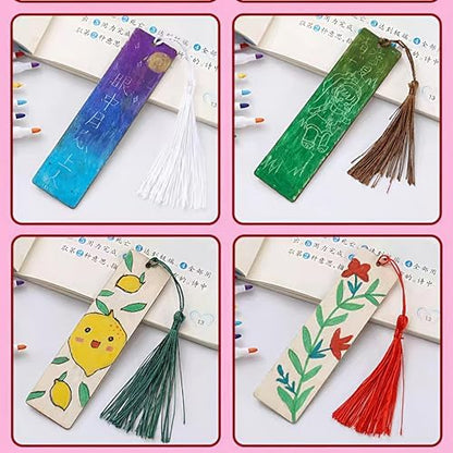 40-Piece Unfinished Wooden Bookmarks with Tassels – DIY Blank Wooden Bookmark Craft Kit for Handmade Gifts, Reading Accessories (1.26 x 4.7 Inches) - Image 5