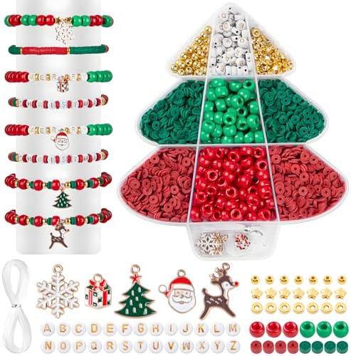 Taybonds Christmas Bracelet Making Kit, Christmas Beads for Bracelets and Jewelry Making, Xmas Bead Kit with Red Green Pony Beads, Clay, Letter Beads and Charms,Holiday DIY Friendship Gifts by Taybonds