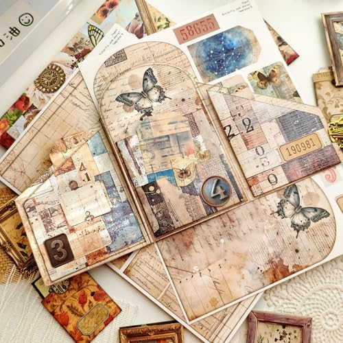 Vintage Junk Journal Kit with DIY Ephemera Storage and Accordion Pockets,11 Sheets Cardstock Pieces for Art Journaling, Scrapbooking and Mixed Media Crafts - Image 3