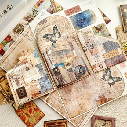 Vintage Junk Journal Kit with DIY Ephemera Storage and Accordion Pockets,11 Sheets Cardstock Pieces for Art Journaling, Scrapbooking and Mixed Media Crafts - Image 3