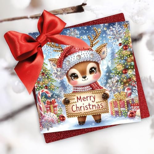 Christmas DIY Diamond Greeting Cards Set, 5D DIY Diamond Art Painting Christmas Style Greeting Card, DIY Christmas Card Making Kits for Family Friends Handmade Gift-#25-Deer - Image 2