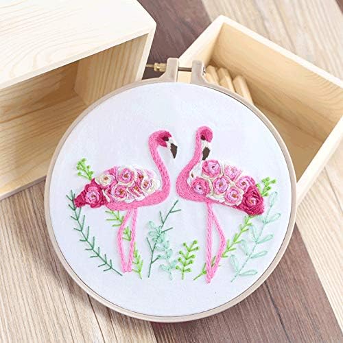 Konrisa Flamingo Embroidery Kit for Beginners with Pattern Floral Stamped Full Range of Embroidery Starter Kit for Adults Cross Stitch Kit with Embroidery Cloth, Hoops, Color Thread and Tools,Set of 2 - Image 6