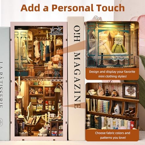 fifijoy Book Nook Kit - DIY Miniature House Dollhouse Kit for Adults and Teens, Booknook Tiny House Bookshelf Decor 3D Wooden Puzzle, Gifts for Family Friends (Sewing Room) - Image 6
