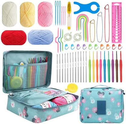 HATINXIA 58pcs Crochet Kit Beginners, Crochet Hook Set with Yarn, Portable Crocheting Kit for Starter, Ergonomic Crochet Needles Tools DIY Knitting Accessories for Experienced Crochet Lovers, Floral by HATINXIA