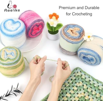 Aeelike Cake Yarn for Crocheting, Soft Ombre Crochet Yarn, Blue Yellow - Image 6