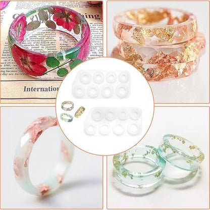 2Pcs Resin Ring Molds,Silicone Resin Rings Making Kit,Round Pendant Jewelry Casting Mold for DIY Earrings Necklace Pendants Keyrings Crafts Decorations Making (8 Different Sizes) - Image 5