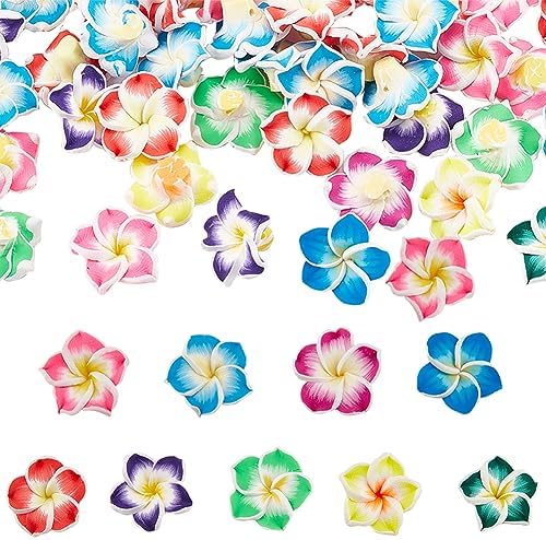 SUNNYCLUE 60Pcs Hawaii Flower Beads Plumeria Beads Bulk Large Floral Flowers 20x10mm Charms Handmade Polymer Clay Loose Spacers for Jewelry Making Beading Kit DIY Necklace Supplies by SUNNYCLUE