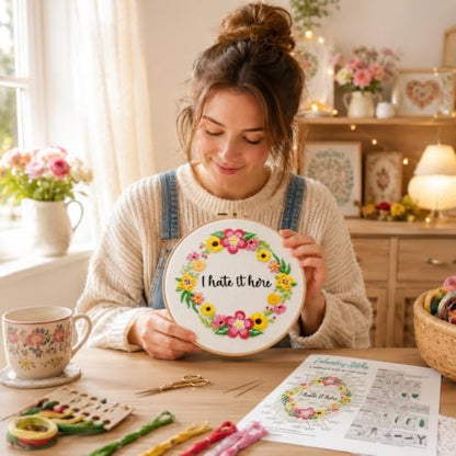 Nuberlic Floral Embroidery Kit for Beginners,Funny Embroidery Practice Kit - Image 4