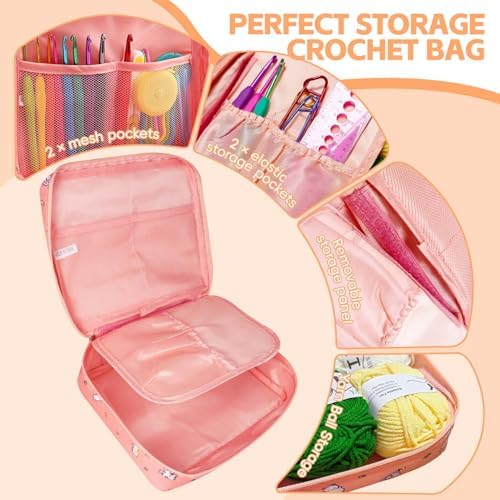 HATINXIA 58pcs Crochet Kit Beginners, Crochet Hook Set with Yarn, Portable Crocheting Kit for Starter, Ergonomic Crochet Needles Tools DIY Knitting Accessories for Experienced Crochet Lovers, Cats - Image 3