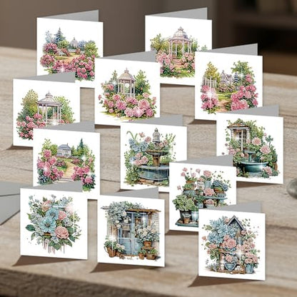 C'eitura 12Pcs Garden Flowers Diamond Art Painting Greeting Card Kit with Envelopes, DIY Floral Christmas Birthday Thanksgiving Card Making Set, All Occasion Handmade Card Craft - Image 7