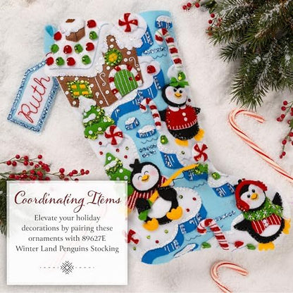 Bucilla Felt Applique 6 Piece Ornament Making Kit, Winter Land Penguins, Perfect for DIY Arts and Crafts, 89668E - Image 6