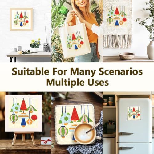 DOODLREAM Pendant Lamps Needle Kit for Beginner, 9.4"x 9.4" Geometric Light Fixture Punch Stitching Craft Set, DIY Embroidery Starter with Printed Frame, Instruction, Threader, Yarn, Pinch Needle - Image 5