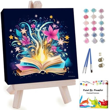 Artunion Framed Paint by Numbers Kit for Adults Beginners & Kids Ages 8-12,Mystical Book Flower Paint by Number with Frame,Flower Paint by Numbers Kit on Canvas 10 * 10 Inch Without Easel by ArtunionDriect