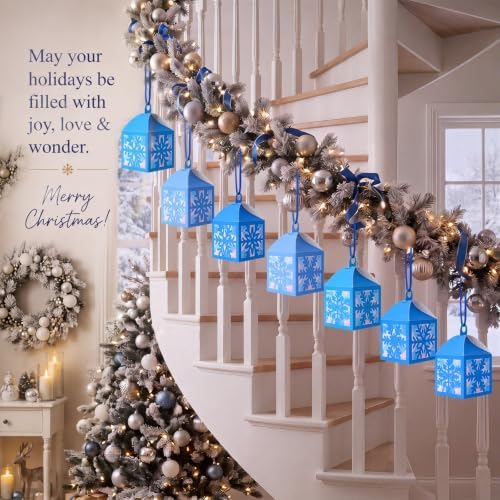 Maitys 16 Sets Winter Snowflake Blue Paper Lantern Suncatcher Craft Kits - Image 2