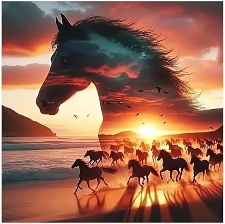 Horse Paint by Numbers Kit for Adults, 16x16 inch by MANDUN