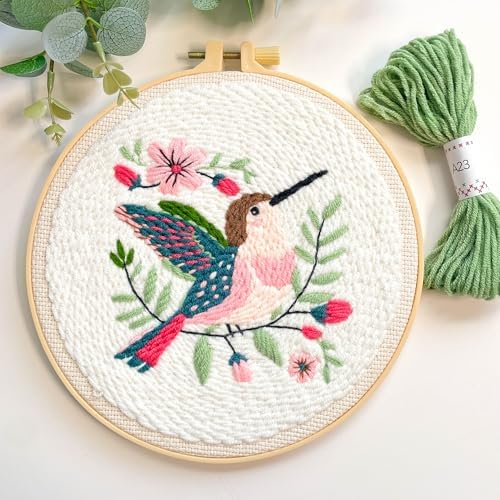Myfelicity Punch Needle Embroidery Kit, Beginner Craft Set with Animal Pattern Design, 7.9 Inch Hoop (Hummingbird) - Image 6