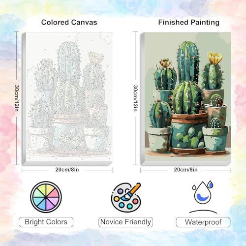 Cactus Framed Paint by Numbers Kit for Adults Beginner & Kids Ages 8-12 - Image 3