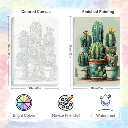 Cactus Framed Paint by Numbers Kit for Adults Beginner & Kids Ages 8-12 - Image 3