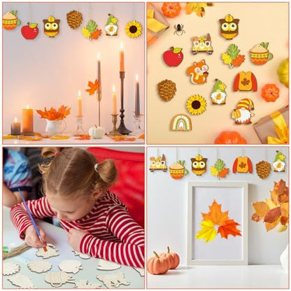 JellyArch 36 Pcs Thanksgiving Fall Wood Crafts Cutouts for Kids & Adults, Autumn Maple Leaf Blank Unfinished Wooden Slices, DIY Paint Ornaments Hanging Home Decorations for Boys Girls School Party - Image 6