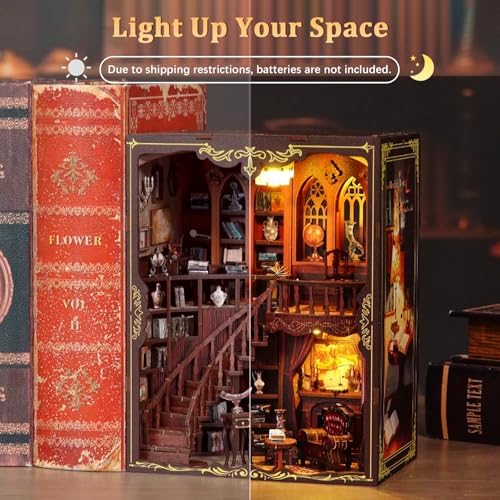 Book Nook Kit, DIY Miniature House Kit for Adults, Mini Ancient Rhyme Library Building Set, Tiny Dollhouse Book Nook Insert with Touch LED Lights, 3D Wooden Puzzle Bookshelf Decor, Craft Gift - Image 6