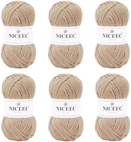 NICEEC 300g Soft Assorted Colors Yarn 100% Acrylic 870yds -Beige by NICEEC