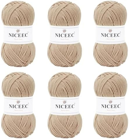 NICEEC 300g Soft Assorted Colors Yarn 100% Acrylic 870yds -Beige by NICEEC