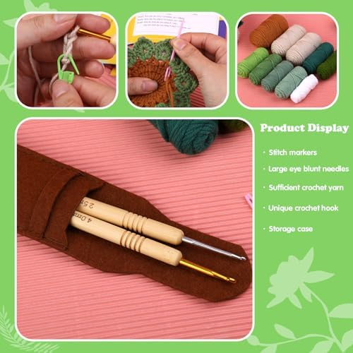 FTEVEN Crochet Kit for Beginners, 6PCS Coasters Crochet Starter Kit Plant - Image 4