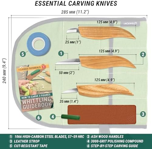 BeaverCraft Wood Carving Knife Kit S15 Whittling Kit for Beginners, Kids - Wood Carving Tools Set with Detail Chip Knife Sloyd Whittling Knives & Leather Strop, Polishing Compound and Tutorials - Image 5