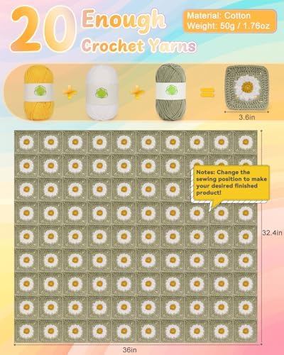 Coopay Crochet Kit for Beginners, Granny Square Crochet Blanket Kit, Camel - Image 5