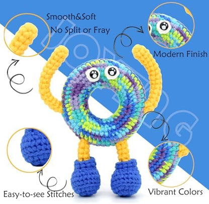 4 Pack Rainbow Beginner Crochet Yarn for Crocheting Knitting Multicolor Cotton Crochet Yarn for Beginners with Easy-to-See Stitches Cotton-Nylon Blend Easy Yarn for Beginners(Rainbow Mixed 01) - Image 5