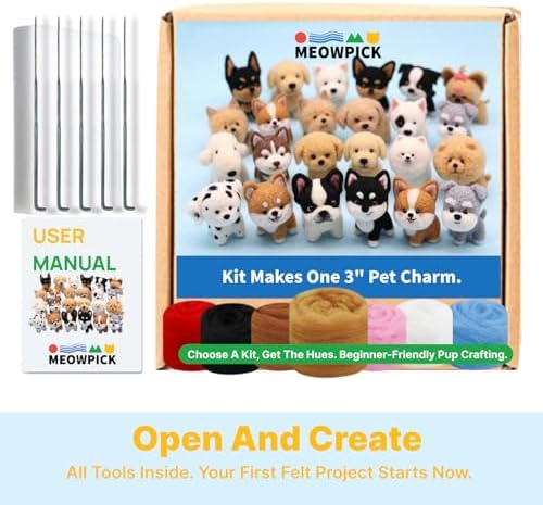 MeowPick Needle Felting Kit, Wool Felting Kit for Beginners Adults, 3 Inch Cute Dog Needle Felting Tools Set, Complete Felting Supplies, DIY Craft for Keychain Car Ornament Gift (SolidBrown) - Image 3