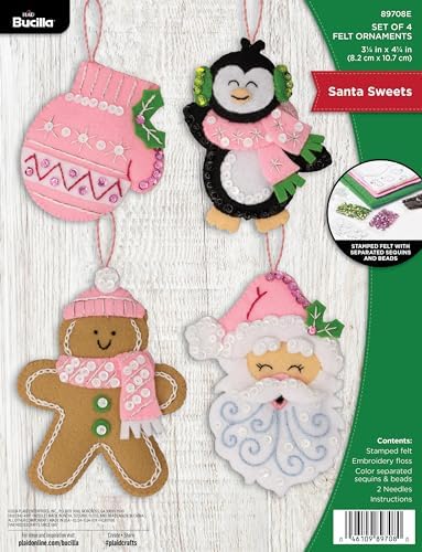 Bucilla Felt Applique 4 Piece Ornament Making Kit, Santa Sweets, Perfect for Holiday DIY Arts and Crafts, 89708E by Bucilla