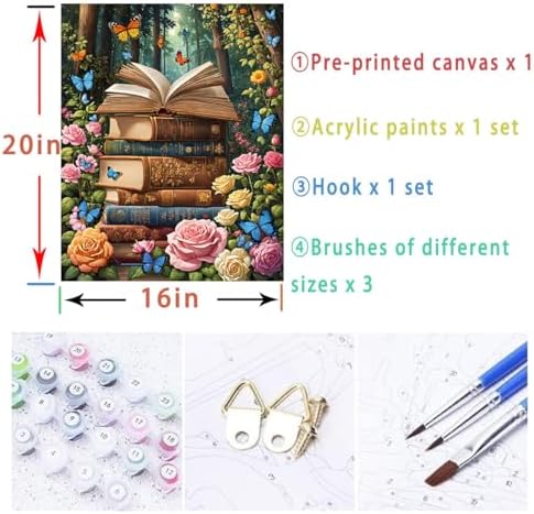 Wildflower Paint by Numbers Kit for Adults Beginners Colorful Blooming Flowers Painting by Number Kits on Canvas DIY Oil Painting Floral Plant for Book Lover Gifts Home Wall Decor 16x20 Inch - Image 5