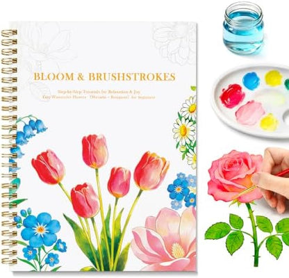 Creazic Watercolor Workbook for Beginners, Floral Water Coloring Book, 16 Sheets, 140lb/300gsm Cold Press Watercolor Paper, Step-by-Step Watercolor Guide for Stress Relief & Fun Painting (Book Only) by Unknown