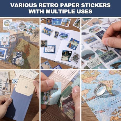 Auguro World Travel Scrapbook Kit A6 Grid Notebook Stationery Junk Journal Kit Scrapbooking Supplies Kit Craft DIY Gift for Adult Teen Girl - Image 3