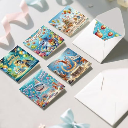 POETRYDRAW 6 Pack 5D DIY Diamond Art Painting Ocean Card Kit, Diamond Art Birthday Holiday Greeting Card, Crafts Kit Creative with Envelope - Image 4