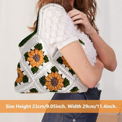 FREEBLOSS Crochet Sunflower Tote Bag Kit Beginners Crochet Kit for Adults with Step-by-Step Video Tutorials Knitting Handbag Set - Image 3