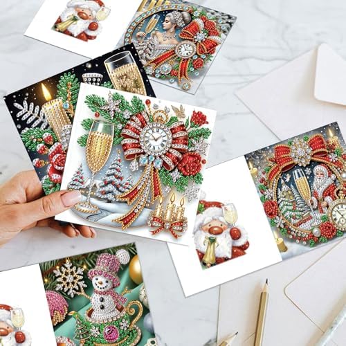 Diamond Art Christmas Cards Kit, 6PCS DIY Diamond Painting Christmas Cards with Envelopes, 5D Diamond Dot Greeting Cards for Adults, Xmas Card for Holiday Crafting Gifts (Xmas Atmosphere) - Image 3