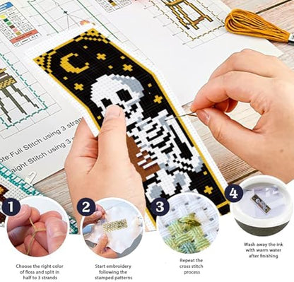 ORIGACH 6 Set Gothic Reading Skeleton Cross Stitch Bookmark Kit - Image 4