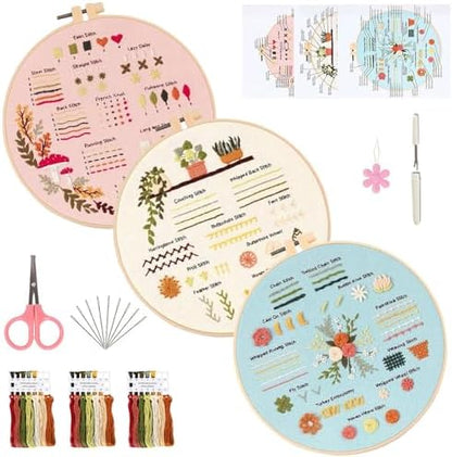 FEIYUENO 3 Pack Embroidery Sampler Kit for Beginners Adults (Plant) by FEIYUENO