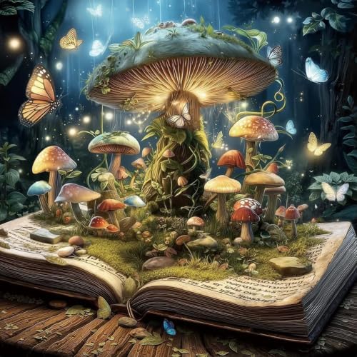 MYBISYMQQ Book & Mushroom Stamped Cross Stitch Kit for Adults, 13.7x13.7in by Unknown