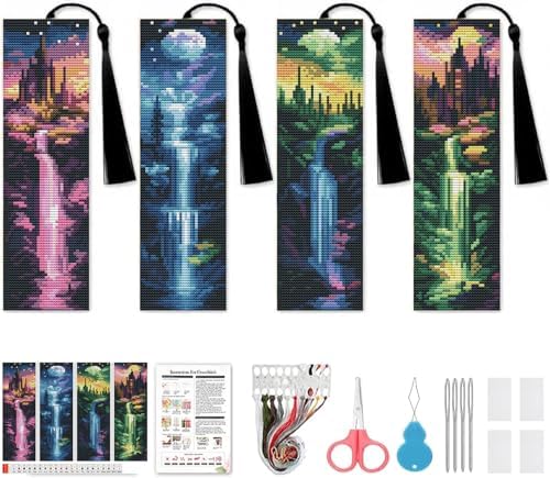 4 Pcs Cross Stitch Bookmark Kit for Adult Beginners Cross Stitch Kits by NEGEKFKX