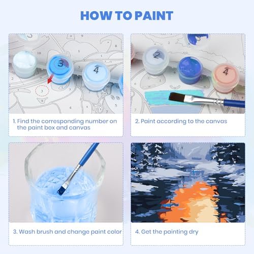 MXJSUA Snowy Landscape Paint by Numbers Kit with Frame for Adults, Easy Beginners Paint by Number on Canvas with Easel, Acrylic Number Painting Craft Gifts for Home Decor, 8x12 inch - Image 5