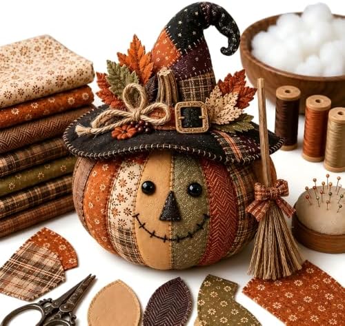 Cozy Harvest Pumpkin Patchwork Kit, DIY Animal Pumpkin Sewing Kit, Fabric Quilted Craft Set for Adults Beginners, Halloween Fall Thanksgiving Decor Gift (Style-E) by Unknown