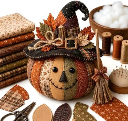 Cozy Harvest Pumpkin Patchwork Kit, DIY Animal Pumpkin Sewing Kit, Fabric Quilted Craft Set for Adults Beginners, Halloween Fall Thanksgiving Decor Gift (Style-E) by Unknown